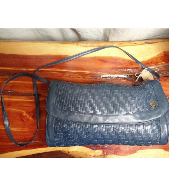 Etienne Aigner Handbags - VTG Etienne Aigner Crossbody Bag Womens Navy Blue Woven Leather Vintage Classic